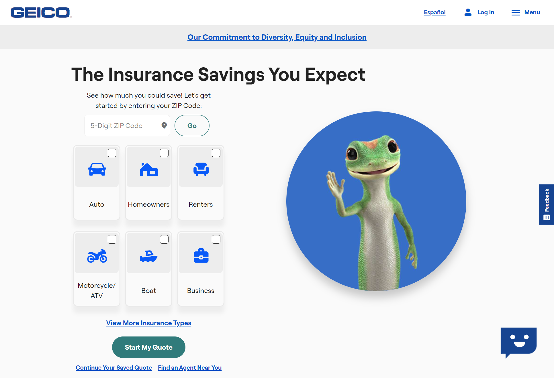 Best Mobile, AL auto insurance: Geico HomePage Screenshot